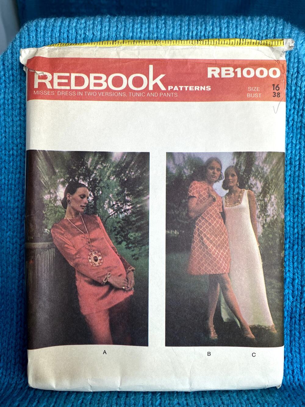 Redbook Sewing pattern RB1000 Dress square neck tunic pants 1970s size 16
